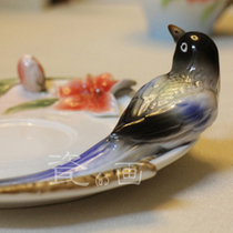 Original peach flower Magpie handmade three-dimensional painted teacup plate Ceramic coffee cup set special gift