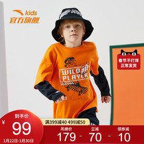 Anta children's male children's long T fake two-piece printed pattern 2021 spring new Korean trend long sleeve T-shirt