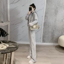 Gray fashion age-reducing foreign atmosphere High Sports suit women ~ 2021 new casual sweater wide leg pants