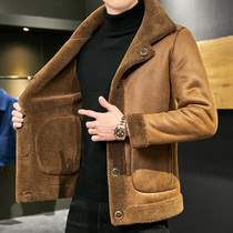 Granular velvet fur one fur short coat double-sided lamb cashmere thick warm leather winter coat men