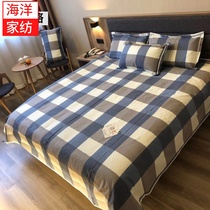 Four seasons machine-washable cotton old coarse cloth mat sheets three-piece set comfortable skin-friendly 1 5m1 8 meters Plaid lace 3