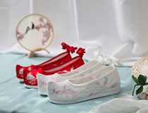 Ancient style shallow mouth flat heel embroidered shoes cloth shoes womens single shoes mixed shoes beef tendon soft bottom dance Hanfu inner high shoes