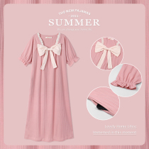 2021 New nightdress women Summer thin cotton pregnant women size with chest pad pajamas princess style jumpsuit dress