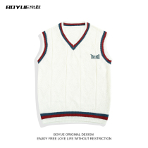 BOYUE silk leap White stacked vest college style mens waistcoat sweater sleeveless autumn outside knitted vest