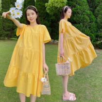 Maternity dress summer thin 2021 new summer long fat maternity dress summer large size sweet maternity dress