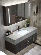 Light luxury bathroom cabinet combination washbasin cabinet set Simple modern bathroom washbasin washbasin rock plate integrated basin