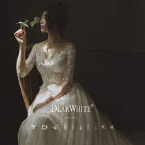 Dear White 2021 New main wedding dress summer twilight bride tailed dress temperament Moren line out simple yarn