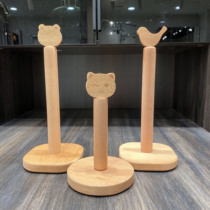 Love home preferred Japanese Beech kitchen paper towel rack Cat bird cartoon head solid wood roll paper storage rack
