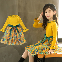 Online Red Girl Dress Dress 2022 New Spring Autumn Dress Foreign Air Children Dress dress Korean version Fashion girl sweaters dress