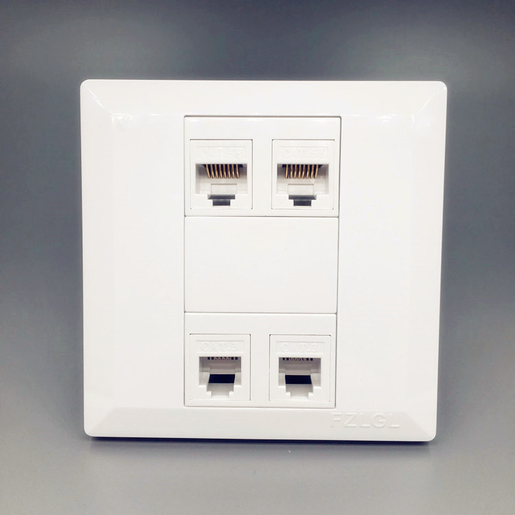 Double telephone, double computer socket, four connection, four port network information and telephone line interface switch panel
