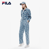 FILA File Official Womens Suit 2022 Spring New Sport Casual Full Print Denim Suit