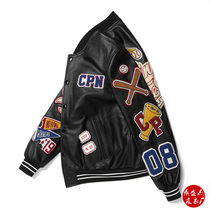 Multi-standard embroidered leather jacket mens head layer cowhide leather jacket casual baseball jacket short coat top size plus Cotton Plus