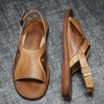 Handmade genuine leather retro Inn Wind sandals men Summer Rome sandals flat heel Casual Beach Shoe Tide Outdoor Wear