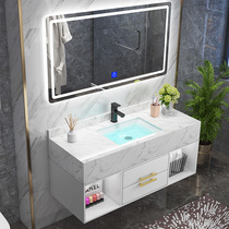 Light luxury bathroom cabinet combination set Modern bathroom Marble hand washbasin cabinet Rock integrated sink