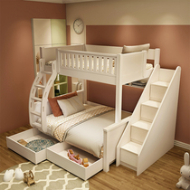 Solid wood childrens bunk bed Bunk bed 1 2 meters white adult high and low bed Mother bed Triplets bunk bed