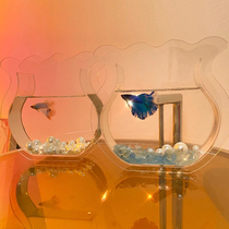  Acrylic Betta fish tank landscaping ornaments Flower arrangement ins wind living room small desktop transparent geometric flower shape