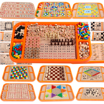 Childrens multi-function game chess flying Qi checkers solid wood checkerboard twenty-five-in-one chess puzzle desktop toys