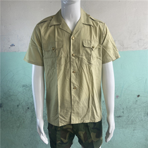 Stock 90s public hair short-sleeved shirt khaki mens standard thin casual and comfortable military fan collection summer