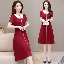 Doll collar dress womens 2021 summer new fashion temperament slim slim mom Chiffon short-sleeved skirt