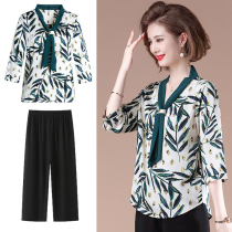 2021 new mother spring and autumn style chiffon shirt top 40-year-old 50-year-old womens summer short-sleeved t-shirt suit