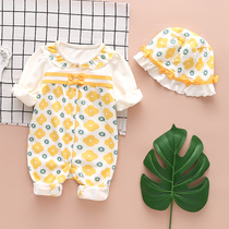 Baby one-piece clothes spring and autumn slim fit three 4 6 7 months Baby spring clothes Harclothes pure cotton female Bao full moon clothes Princess Conqueror