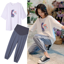 Pregnant woman summer clothing suit stylish style net infrared out of ocean pregnant woman t-shirt minus-age loose short sleeve blouses two sets