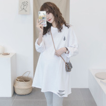 Spring and autumn surrogacy clothes fashion printed long sleeves T-shirt loose large code Need blouse with 100 hitch bottom-shirt