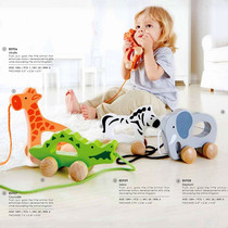 German baby animal dragging toddler car Wooden crocodile car car elephant traction cable toy 1-3 years old