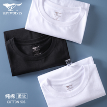 Seven wolves mens cotton T-shirt short sleeve round neck top summer thin sports base Xinjiang cotton cotton sweatshirt