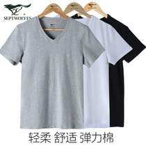 Seven wolves mens pure cotton short sleeve T-shirt with vest damp underwear half sleeve old man jersey casual hit bottom sweatshirt man