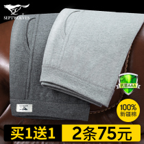 Seven Wolves Pure Cotton Autumn Pants Men Thin inside Wearing Bottom Cotton Sweatshirt Winter Teenagers Full Cotton Loose Warm Pants