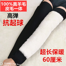 Lengthened leather hair integrated leg guard warm and old chill legs male and female elderly thickened wool knee anti-cold kneecap jacket winter