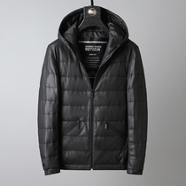 Imported sheepskin leather clothing light down jacket mens winter leather down fashion casual hooded jacket