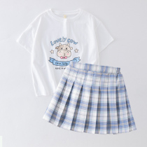  Girls pleated skirt suit College style summer clothes Net red childrens jk uniform skirt Female big child skirt two-piece summer