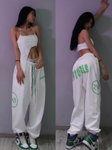 Jazz dance pants womens summer thin letter high waist drawstring feet loose thin wide legs jazz hip-hop hip-hop pants