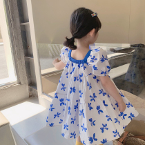 Cotton childrens white skirt girls floral dress baby loose princess dress small childrens clothing 2021 summer New