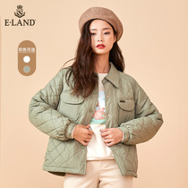  ELAND clothes love casual sweet lingge lapel hem split solid color short cotton clothes cotton clothes female niche
