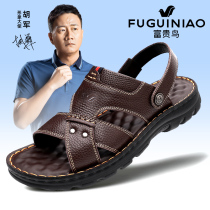 Fugui Bird Mens Shoes Leather Sandals Leather 2022 New Summer Outwear Soft-bottom Dad Shoes Men Out Beach Shoes