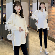 Pregnancy Woman Dress Spring Loaded Fashion Sweet and reduced-age blouse Splicing Mesh Yarn Long Sleeve Sweatshirt Loose t-shirt Spring and Autumn Jersey