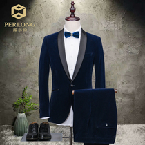 Suit suit mens dark blue suit groom wedding dress slim business career work spring and autumn custom dress