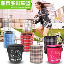 Skateboard electric car front pocket folding bicycle cloth basket front basket with cover waterproof canvas hanging blue basket