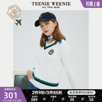 TeenieWeenie Little Bear V collar Coloured sweater Female College Wind-in-knitted sweatshirt Autumn Winter New