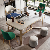 Golden light luxury minimalist rock board tea table and chair combination tea set one hotel kung fu tea table living room home