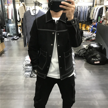 20 autumn new mens leather Korean version slim simple bright line casual fashion youth thin lapel leather jacket jacket
