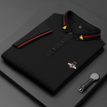 Short-sleeved t-shirt mens ice silk 2021 summer new lapel black high-end embroidery ice mens POLO shirt tide