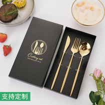 Knife fork spoon gift box titanium stainless steel Portuguese tableware creative three-piece set color box gift custom logo