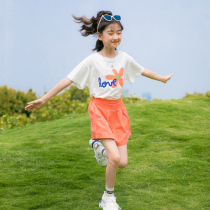 Girl Short Sleeve Suit Summer Dress 2022 New Ocean Gas Net Red Child clothing Han edition CUHK Girl girl Leisure Two sets