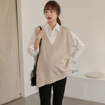 Pregnant Woman Spring Dress Sleeveless Knit Horse Chia V Collar Loose Big Code 100 Hitch Age Fashion Minima Pregnant Woman Blouse Spring Autumn