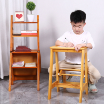 Solid wood deformable four-step ladder Indoor multi-functional household folding ladder Chair dual-use ladder stool climbing ladder