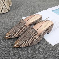 2022 new summer coarse heel sandals women outwear pointy toshoes with fashion sloth Baotou Half slippers female
